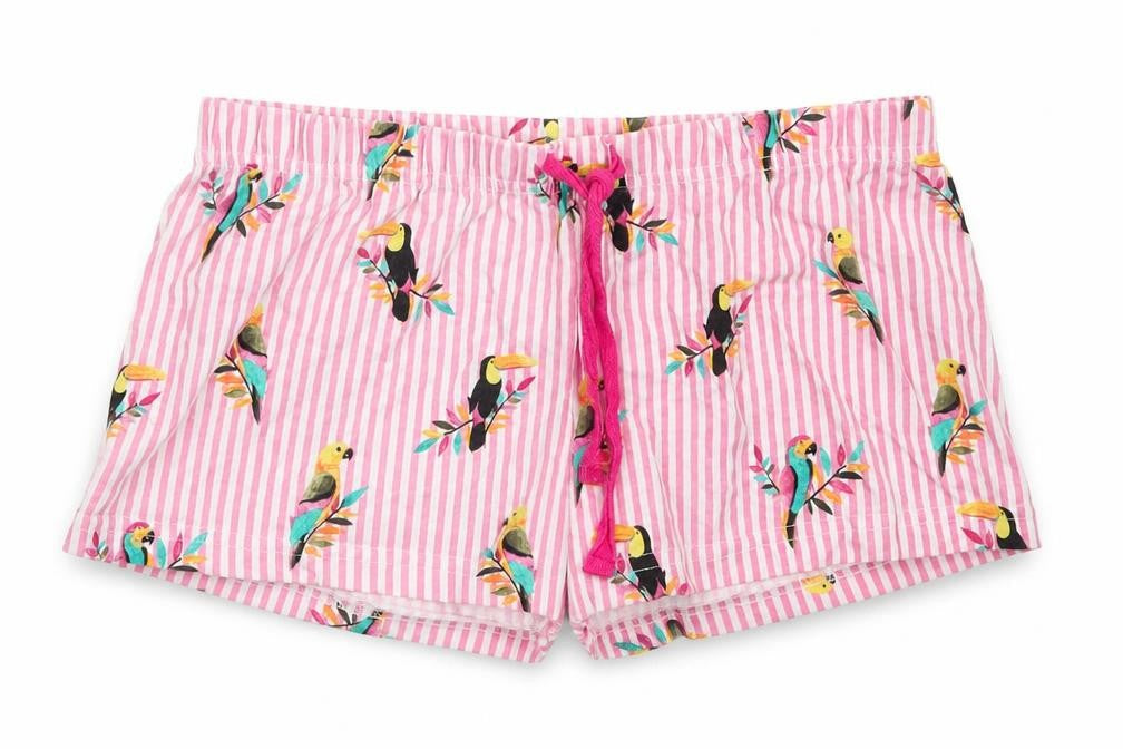 Primark Womens Pink Striped Polyester Sweat Shorts Size 6  Regular Drawstring - Parrot Print Pyjama Shorts