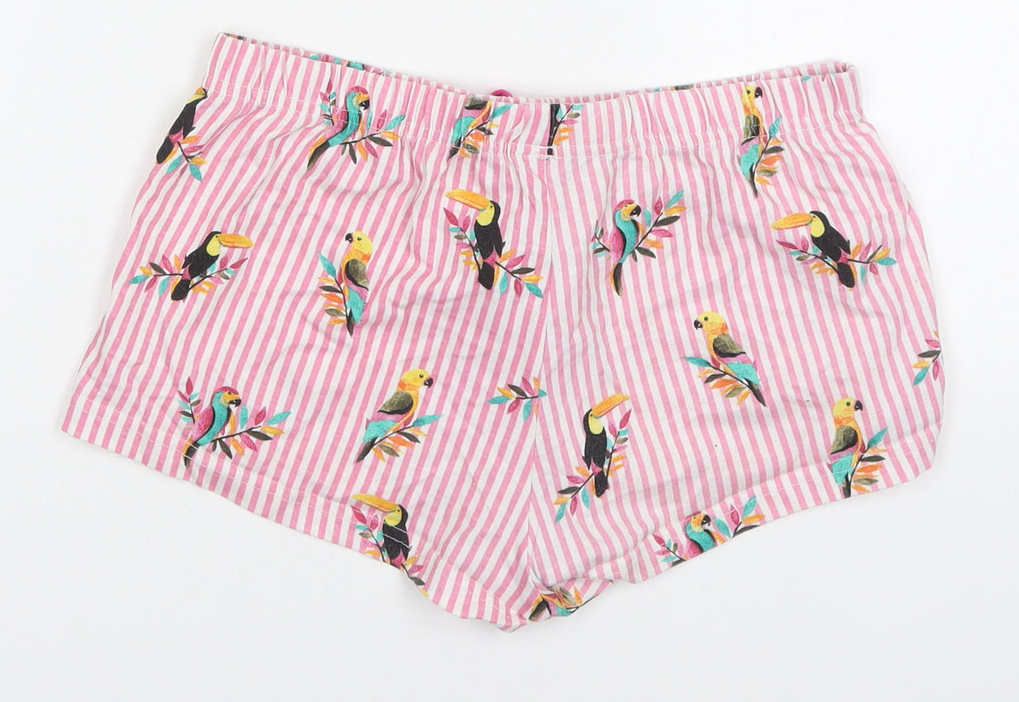 Primark Womens Pink Striped Polyester Sweat Shorts Size 6  Regular Drawstring - Parrot Print Pyjama Shorts