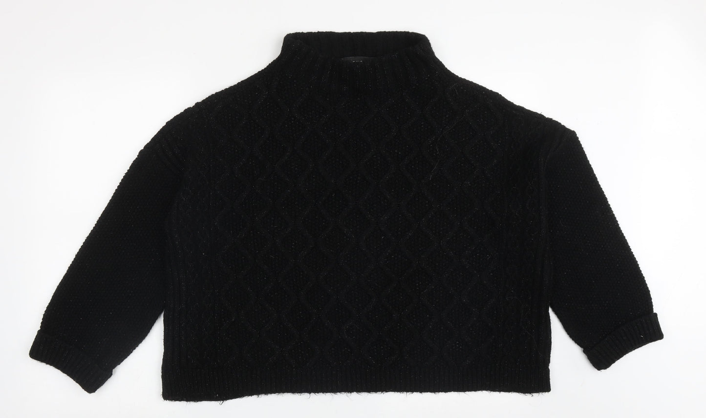 NEXT Womens Black High Neck Argyle/Diamond Acrylic Pullover Jumper Size L