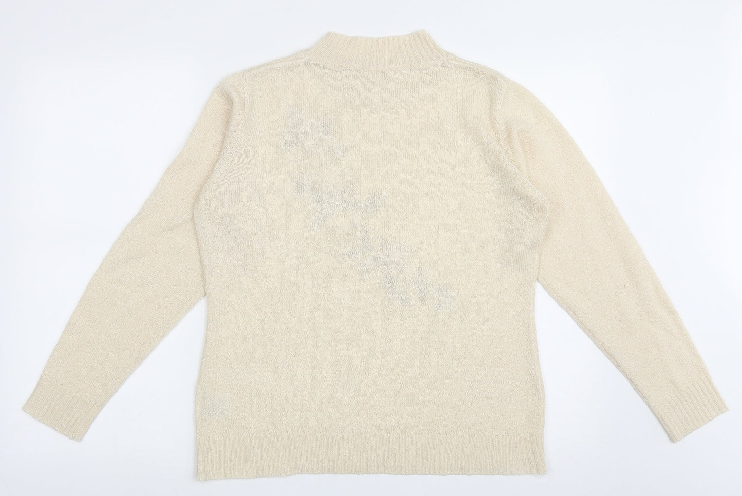 EWM Womens Beige High Neck Floral Acrylic Pullover Jumper Size M