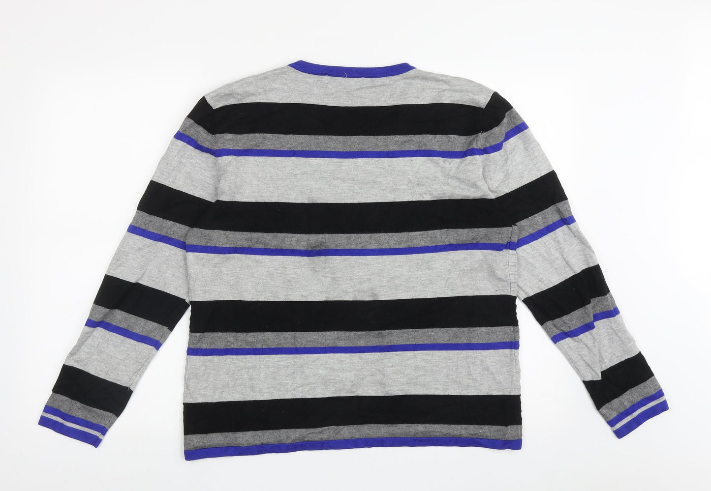 Mud Flowers Womens Grey Crew Neck Striped Viscose Pullover Jumper Size L