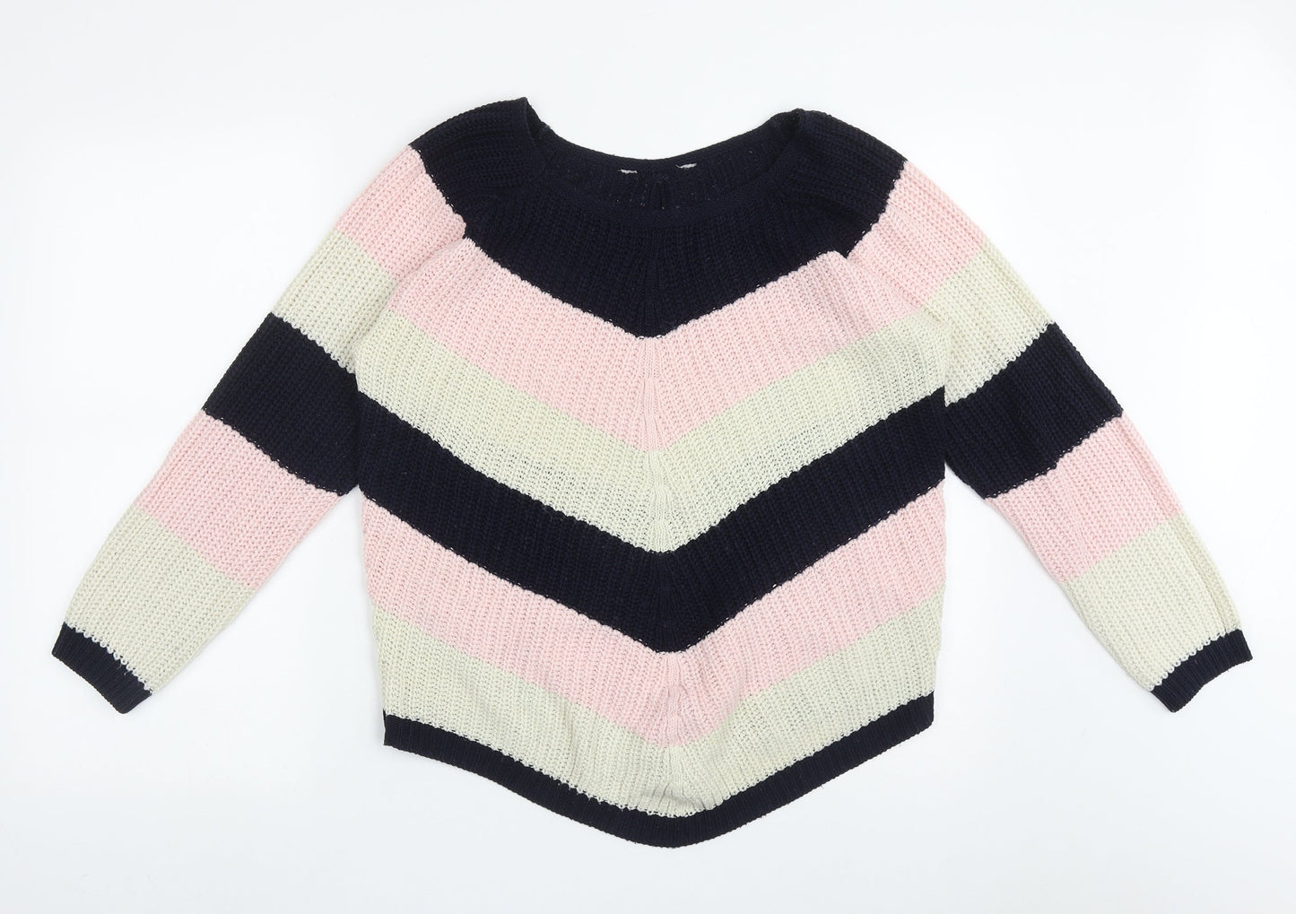 Preworn Womens Multicoloured Crew Neck Striped Acrylic Pullover Jumper Size M