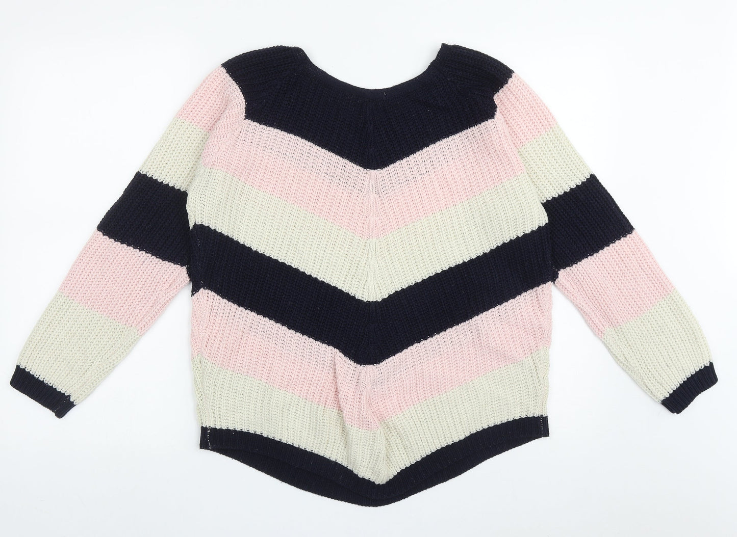 Preworn Womens Multicoloured Crew Neck Striped Acrylic Pullover Jumper Size M