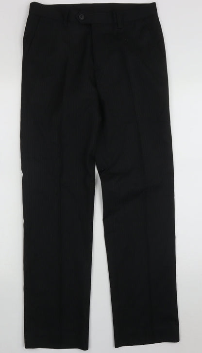 Preloved nesxt Mens Black Striped Polyester Trousers  Size 30 L30 in Regular Button - Front