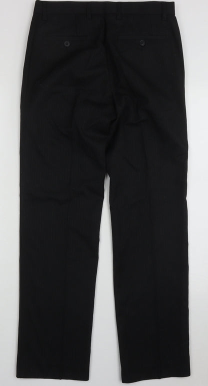 Preloved nesxt Mens Black Striped Polyester Trousers  Size 30 L30 in Regular Button - Back