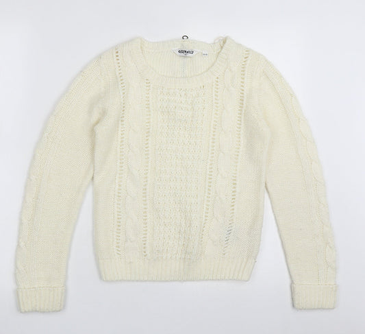 Preloved Generation New Look Girls White Crew Neck Geometric Acrylic Pullover Jumper Size 12-13 Years  Zip - Front