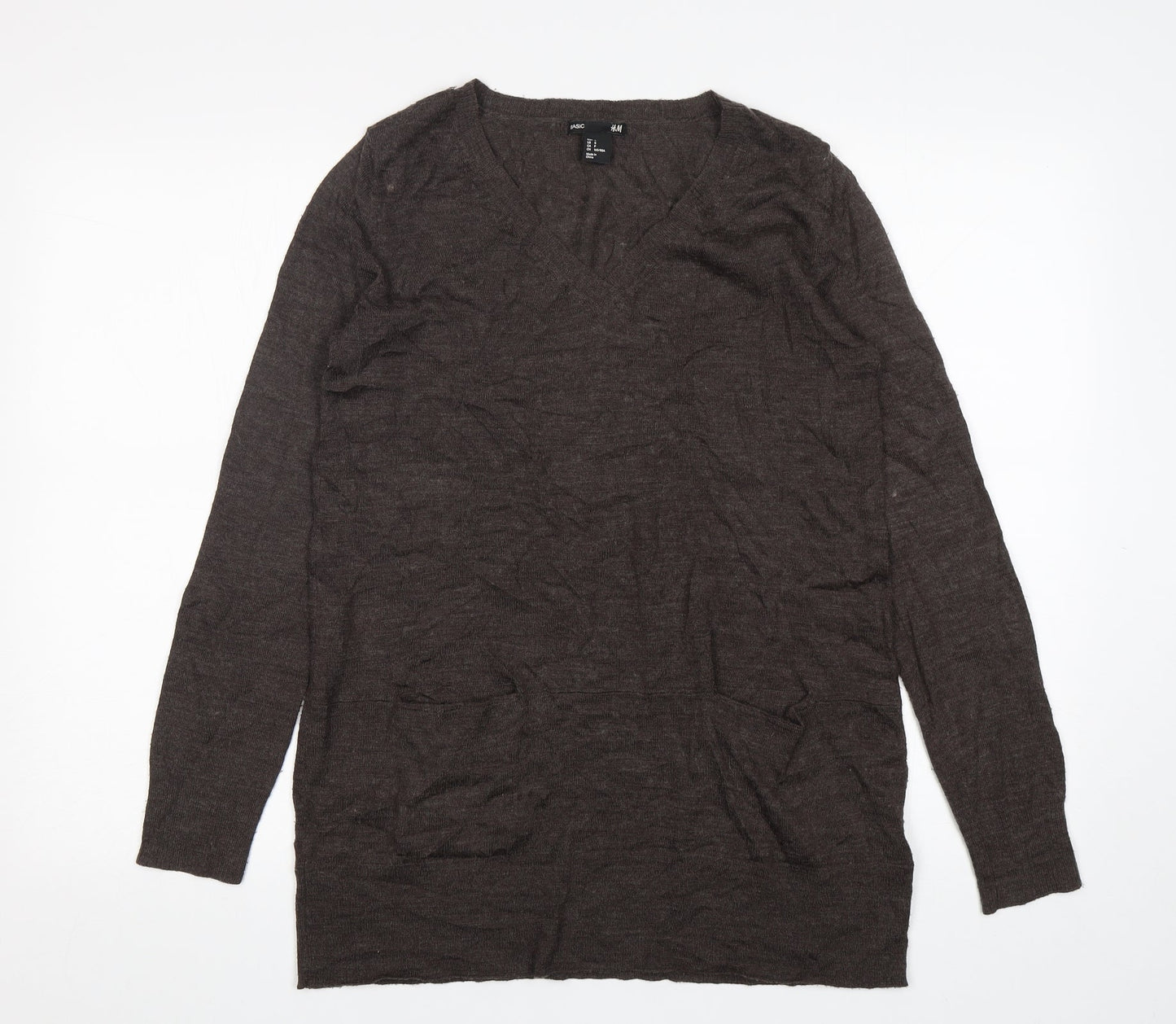 H&M Womens Brown V-Neck  Acrylic Pullover Jumper Size S