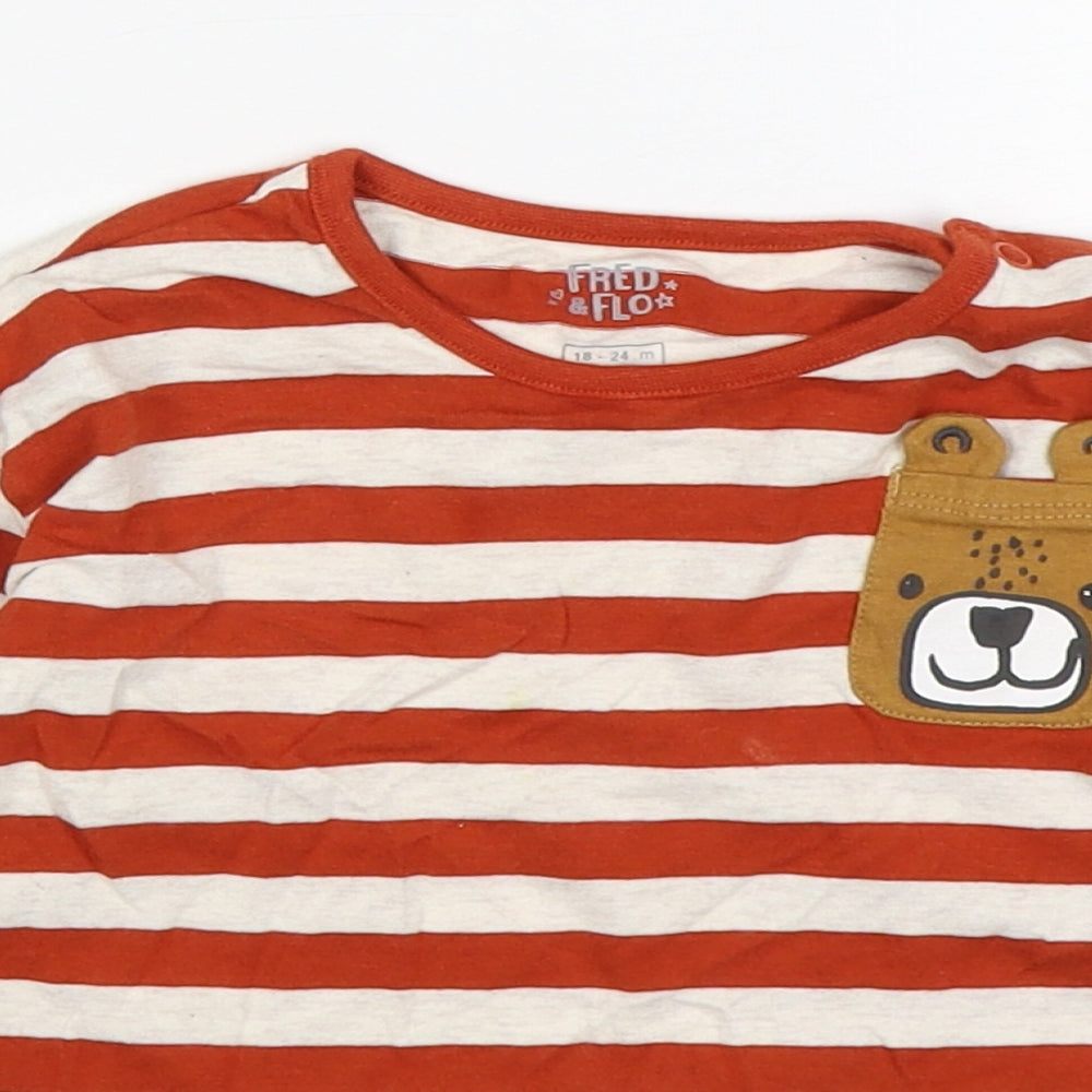 F&F Boys Multicoloured Striped Cotton Basic T-Shirt Size 18-24 Months Round Neck