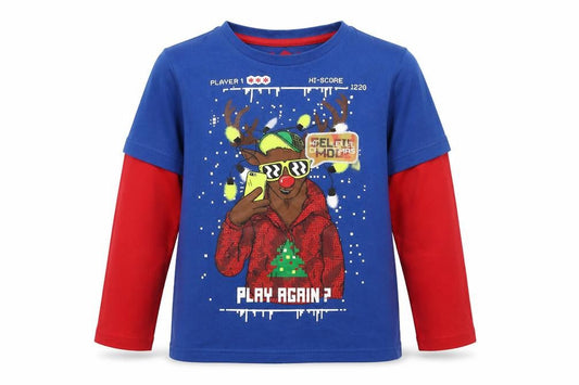 F&F Boys Multicoloured  Cotton Basic T-Shirt Size 6-7 Years Round Neck  - Christmas