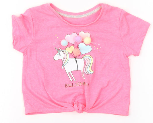 NEXT Girls Pink  Polyester Basic T-Shirt Size 12-18 Months Round Neck  - Unicorn