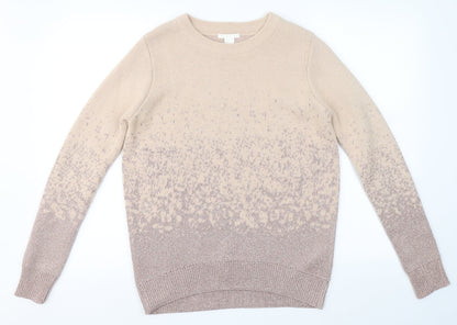 Preloved H&M Womens Beige Round Neck Geometric Acrylic Pullover Jumper Size S - Front