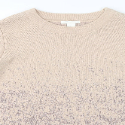 Preloved H&M Womens Beige Round Neck Geometric Acrylic Pullover Jumper Size S - Detail