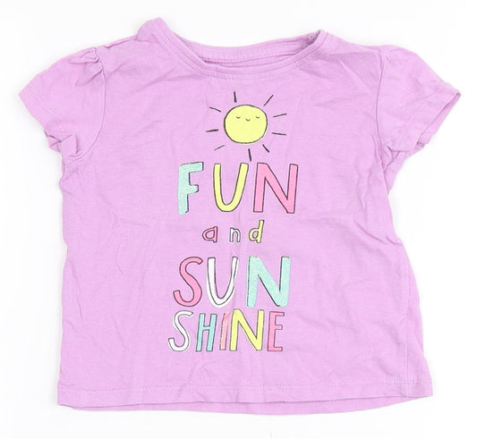Primark Girls Purple  100% Cotton Basic T-Shirt Size 12-18 Months Round Neck  - Sunshine