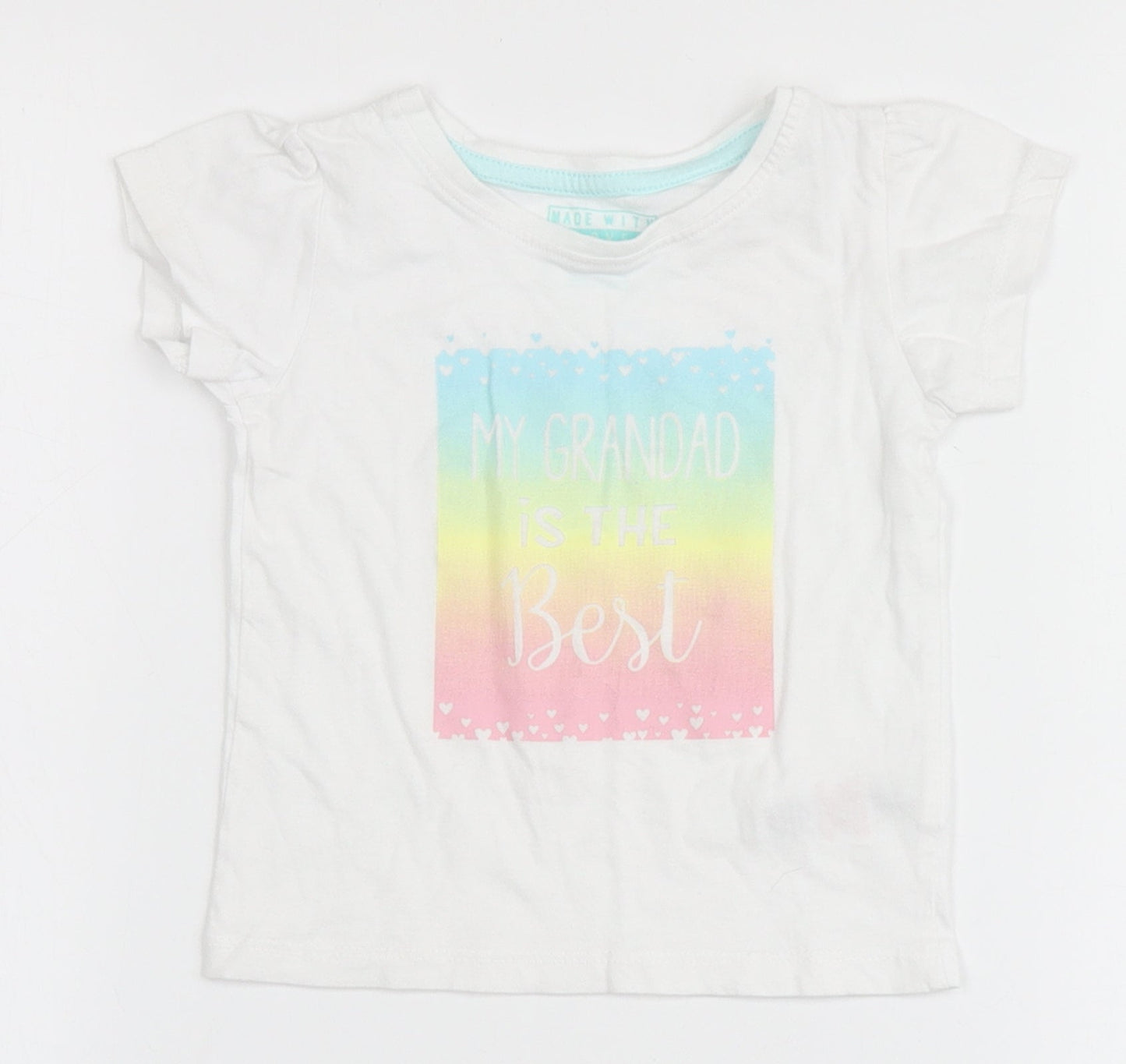 Primark Girls White  100% Cotton Basic T-Shirt Size 12-18 Months Round Neck  - My Grandad is the best