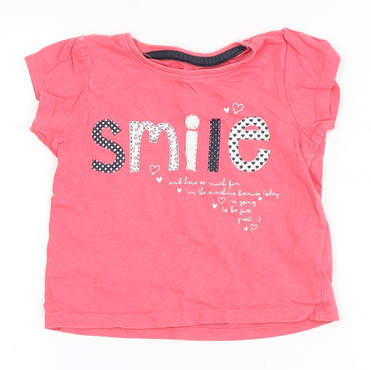 Primark Girls Pink  100% Cotton Basic T-Shirt Size 12-18 Months Round Neck  - Smile