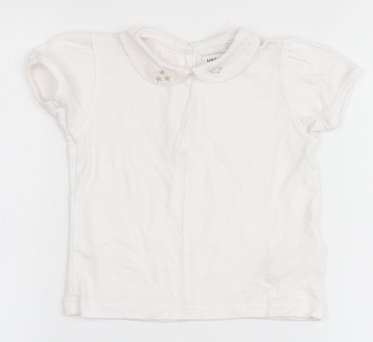Marks and Spencer Girls Ivory  Cotton Basic Blouse Size 12-18 Months Round Neck  - Stars