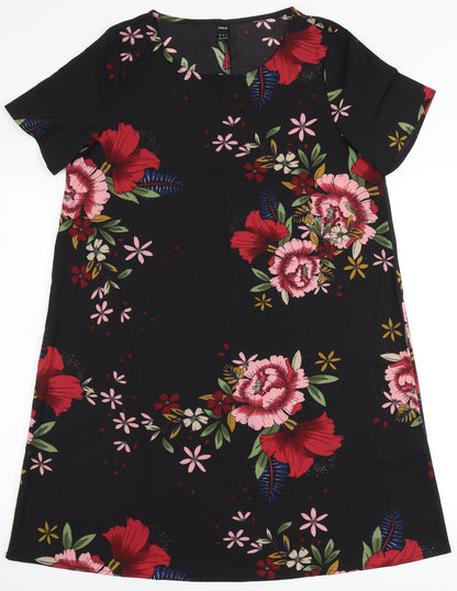 Preloved SheIn Womens Black Floral Polyester A-Line  Size M  Round Neck - Front