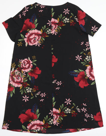 Preloved SheIn Womens Black Floral Polyester A-Line  Size M  Round Neck - Back