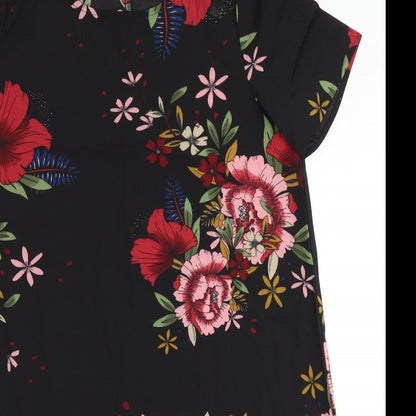 Preloved SheIn Womens Black Floral Polyester A-Line  Size M  Round Neck - Detail