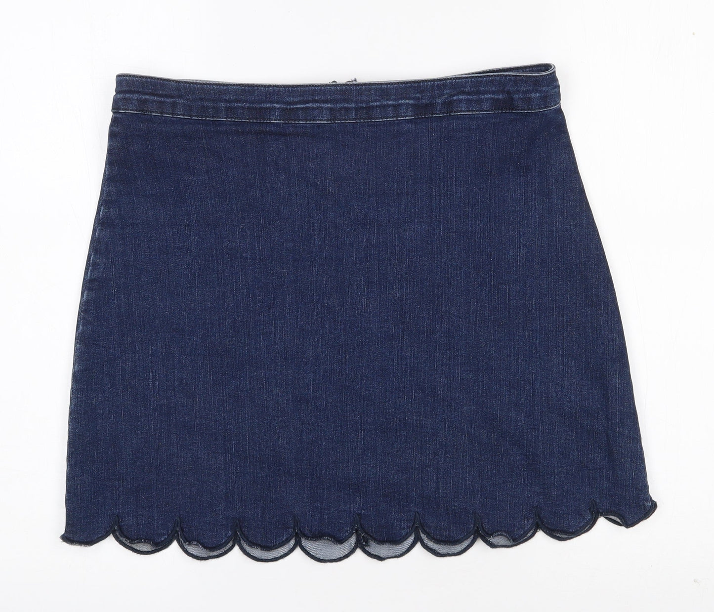 Savida  Womens Blue  Cotton A-Line Skirt Size 51 in   Zip - Scalloped Hem