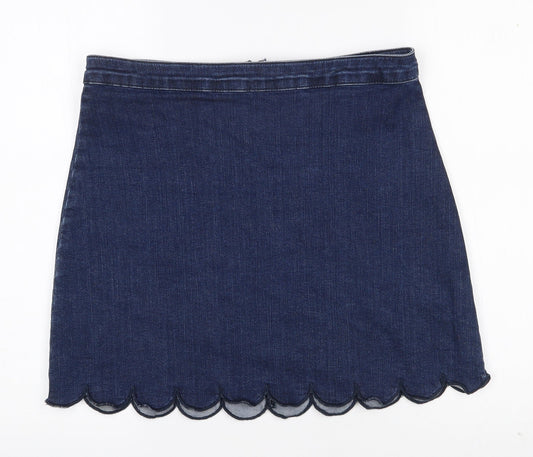Savida  Womens Blue  Cotton A-Line Skirt Size 51 in   Zip - Scalloped Hem