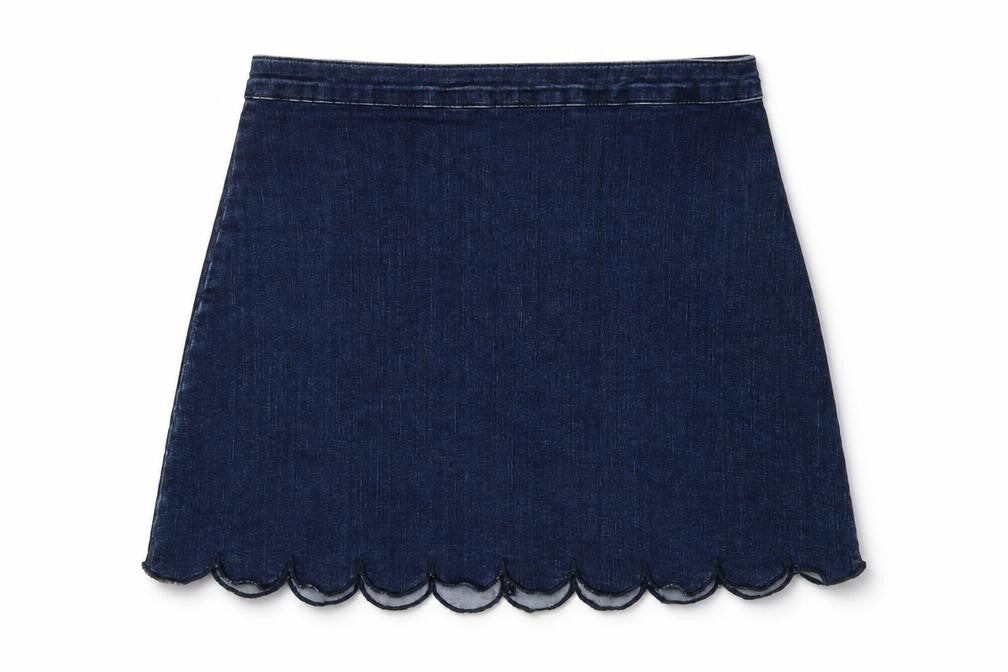 Savida  Womens Blue  Cotton A-Line Skirt Size 51 in   Zip - Scalloped Hem