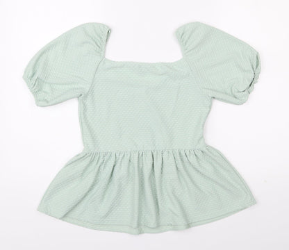 Peacocks Womens Green Geometric Polyester Basic Blouse Size 10 Sweetheart