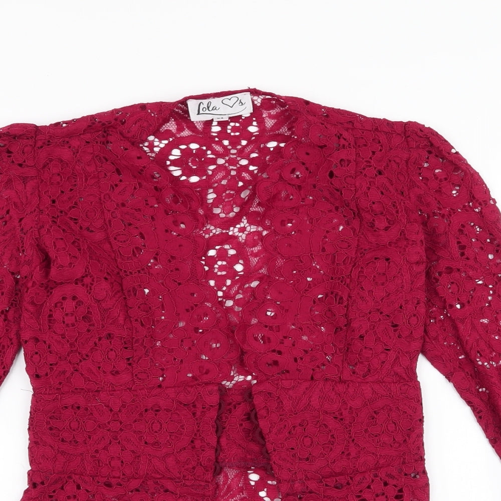 Lola Womens Red Floral Polyester Basic Blouse Size XS V-Neck - tie closure missing