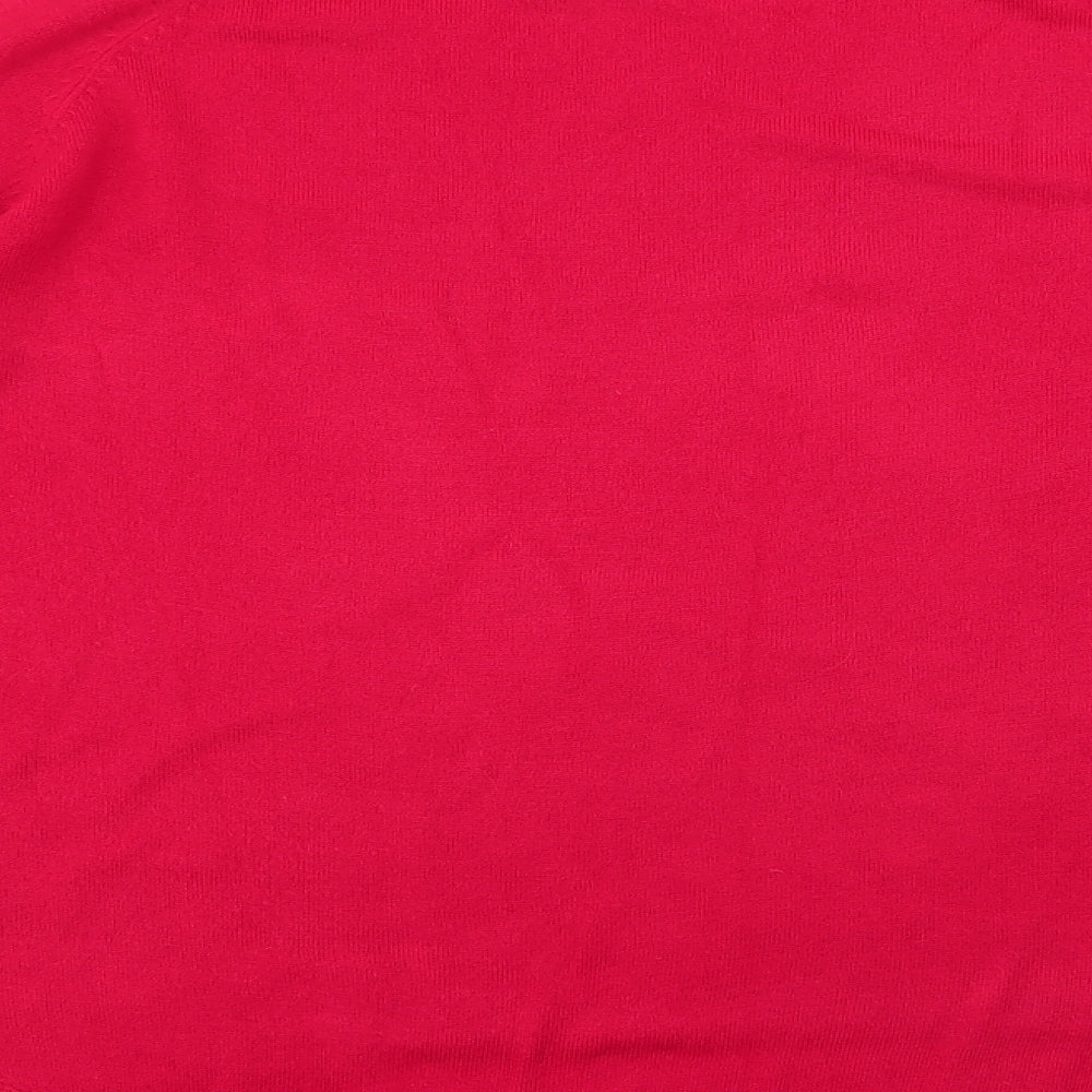 Primark Womens Red Round Neck  Acrylic Pullover Jumper Size L   - Button Sleeve Detail