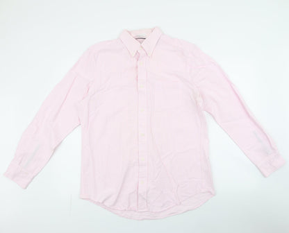 Preloved John Lewis Mens Pink Striped Polyester  Button-Up Size L Collared Button - Front