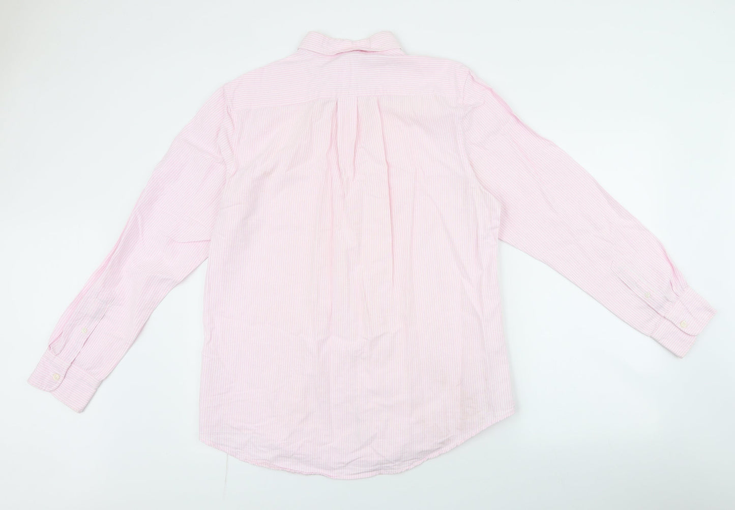 John Lewis Mens Pink Striped Polyester  Button-Up Size L Collared Button