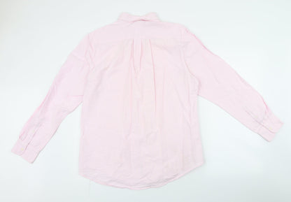 Preloved John Lewis Mens Pink Striped Polyester  Button-Up Size L Collared Button - Back