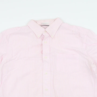 Preloved John Lewis Mens Pink Striped Polyester  Button-Up Size L Collared Button - Detail