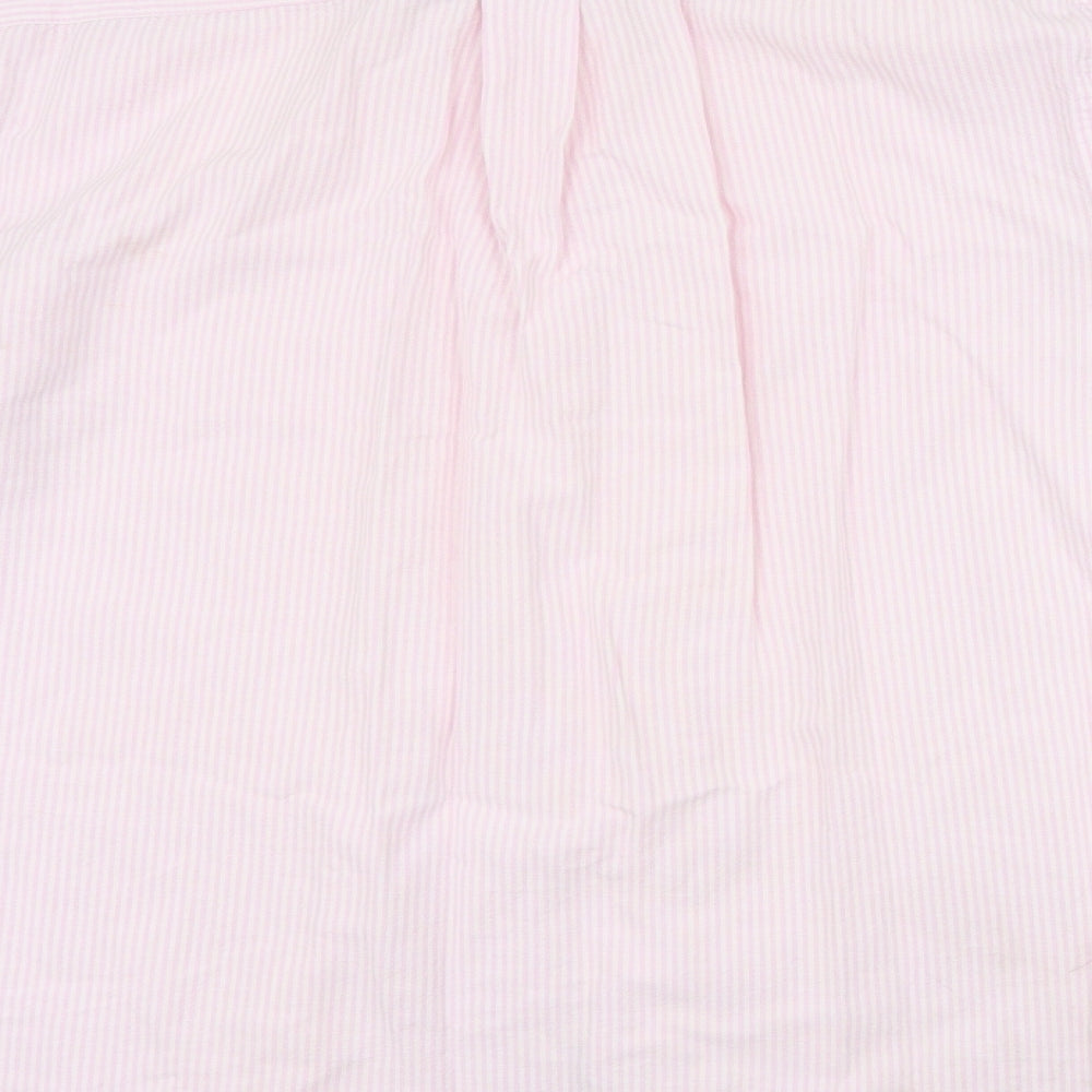 John Lewis Mens Pink Striped Polyester  Button-Up Size L Collared Button