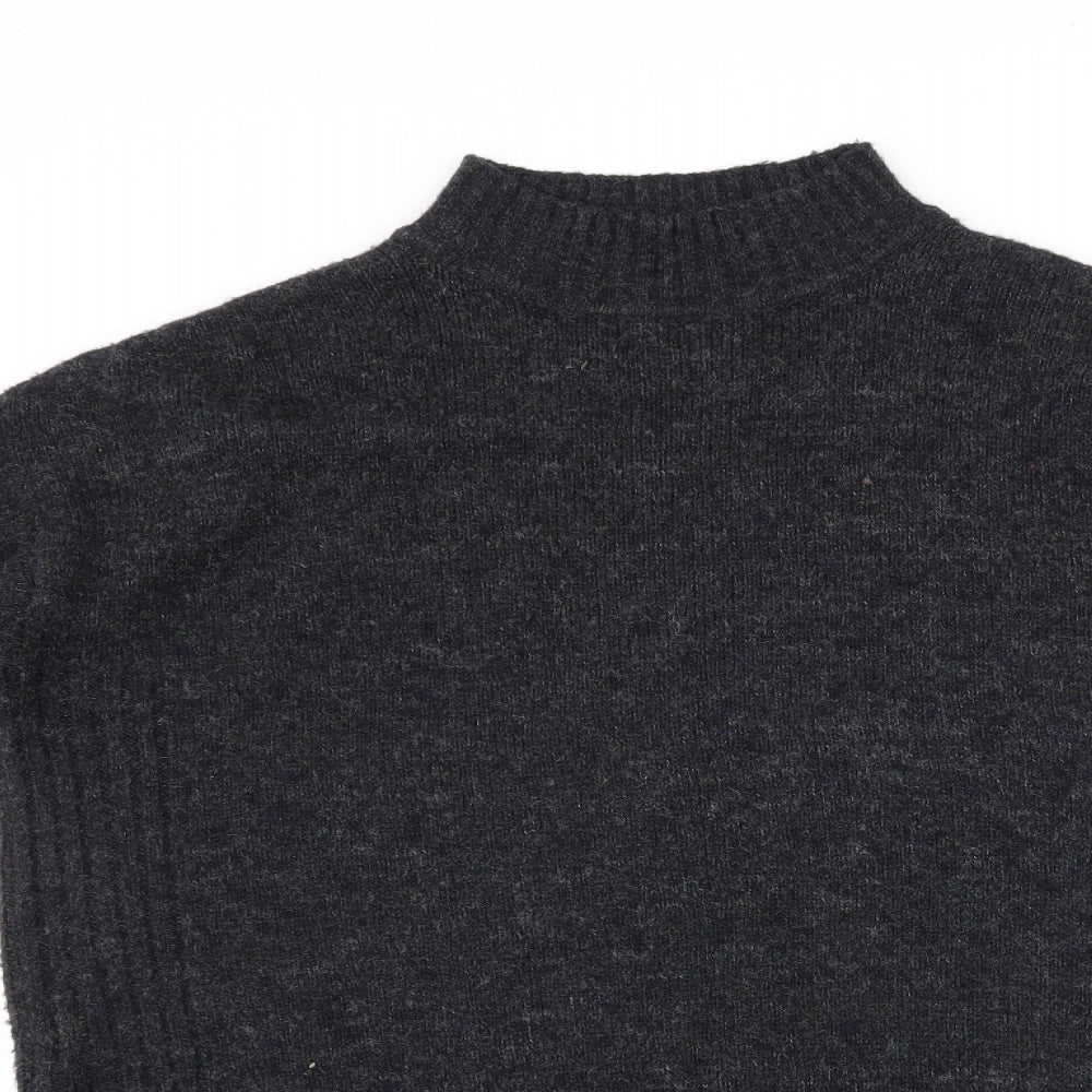 New Look Womens Grey High Neck  Acrylic Pullover Jumper Size 10   - slit sides