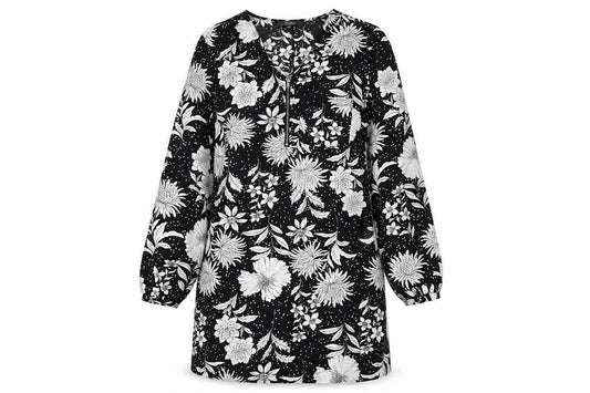 Studio Womens Black Floral Polyester Shirt Dress  Size 12  V-Neck Zip - polka dot