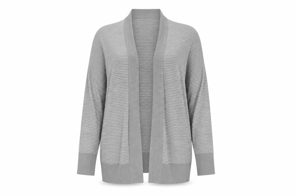 Gap Womens Grey V-Neck Striped Cotton Cardigan Jumper Size L
