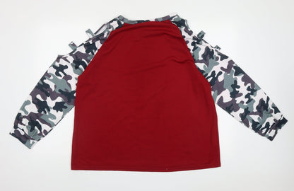 Preloved sein Womens Red Crew Neck Camouflage Polyester Pullover Jumper Size XL   - Cold Shoulder - Back