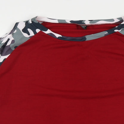 Preloved sein Womens Red Crew Neck Camouflage Polyester Pullover Jumper Size XL   - Cold Shoulder - Detail