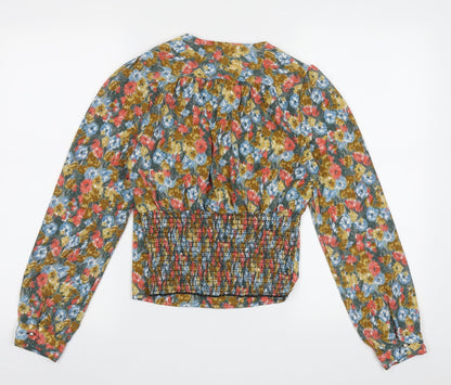 Preloved In Vogue Womens Multicoloured Floral Polyester Cropped Blouse Size S V-Neck - Back