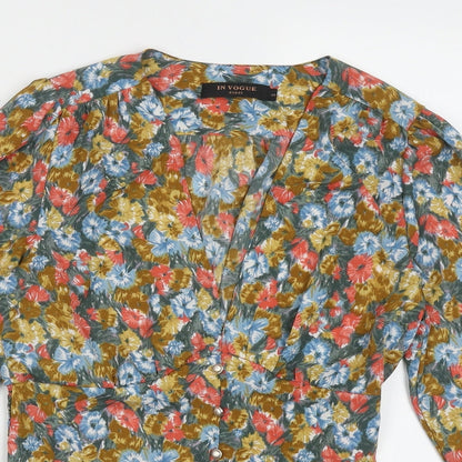 Preloved In Vogue Womens Multicoloured Floral Polyester Cropped Blouse Size S V-Neck - Detail