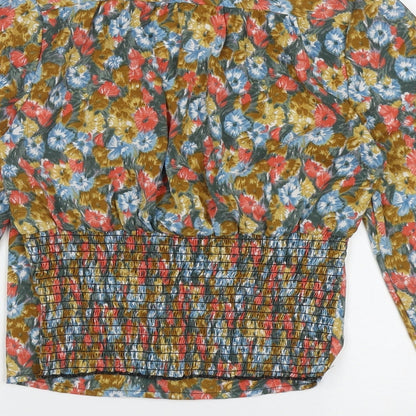 Preloved In Vogue Womens Multicoloured Floral Polyester Cropped Blouse Size S V-Neck - Label