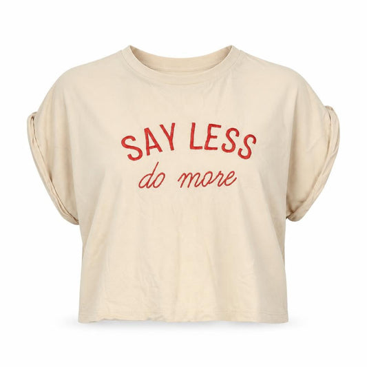 Primark Womens Beige  Cotton Cropped T-Shirt Size M Crew Neck - Say less do more