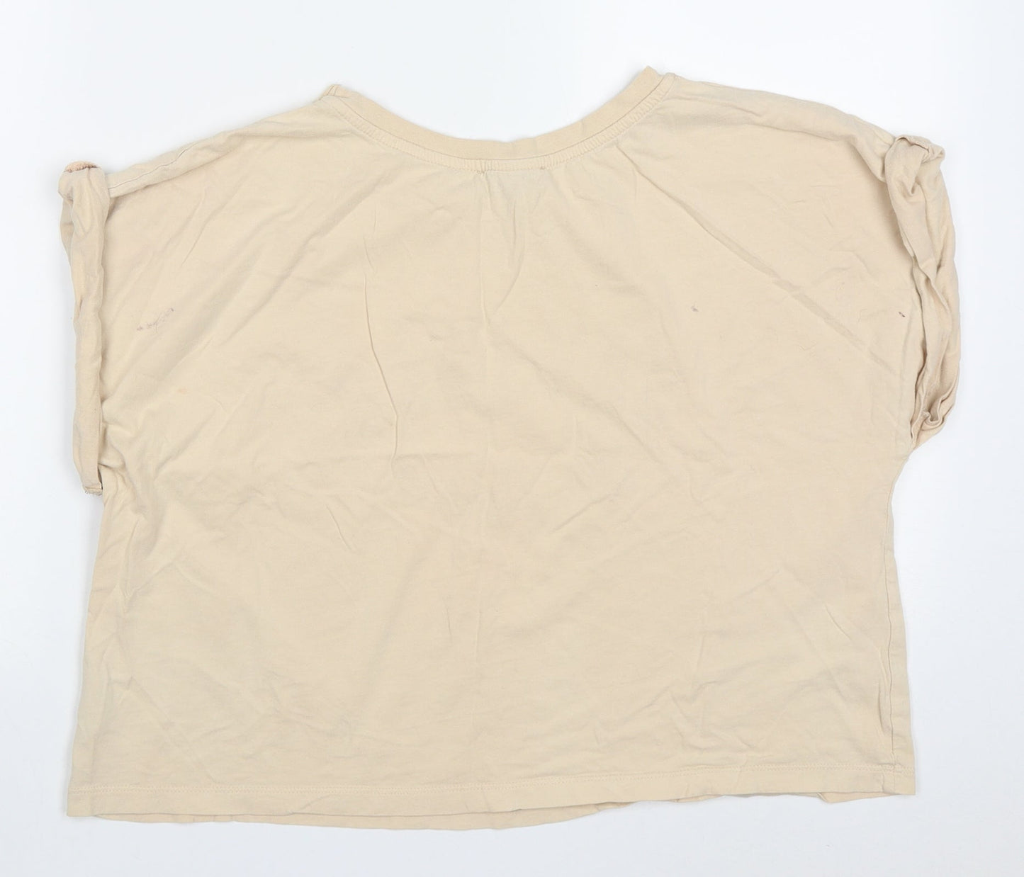 Primark Womens Beige  Cotton Cropped T-Shirt Size M Crew Neck - Say less do more