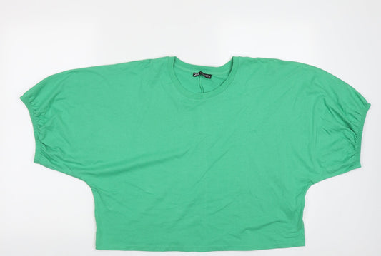 Zara Womens Green  Cotton Cropped T-Shirt Size S Crew Neck