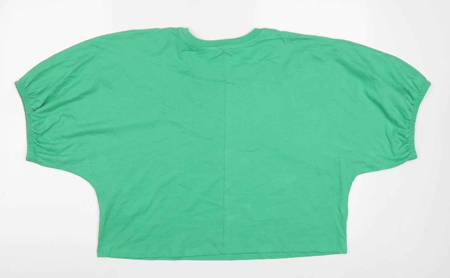 Zara Womens Green  Cotton Cropped T-Shirt Size S Crew Neck
