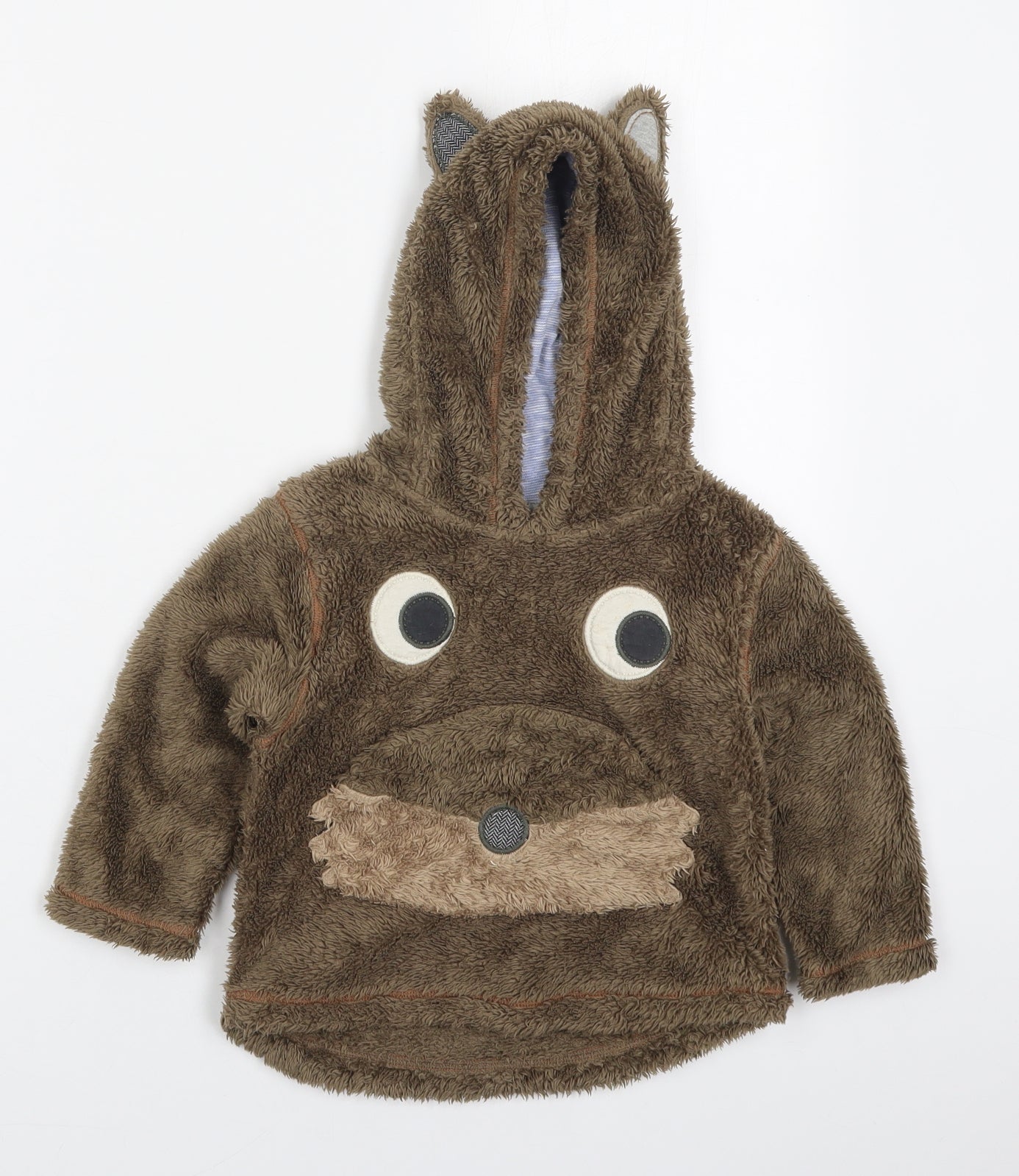 NEXT Boys Brown  Polyester Basic T-Shirt Size 18-24 Months High Neck Pullover - Bear Hoodie