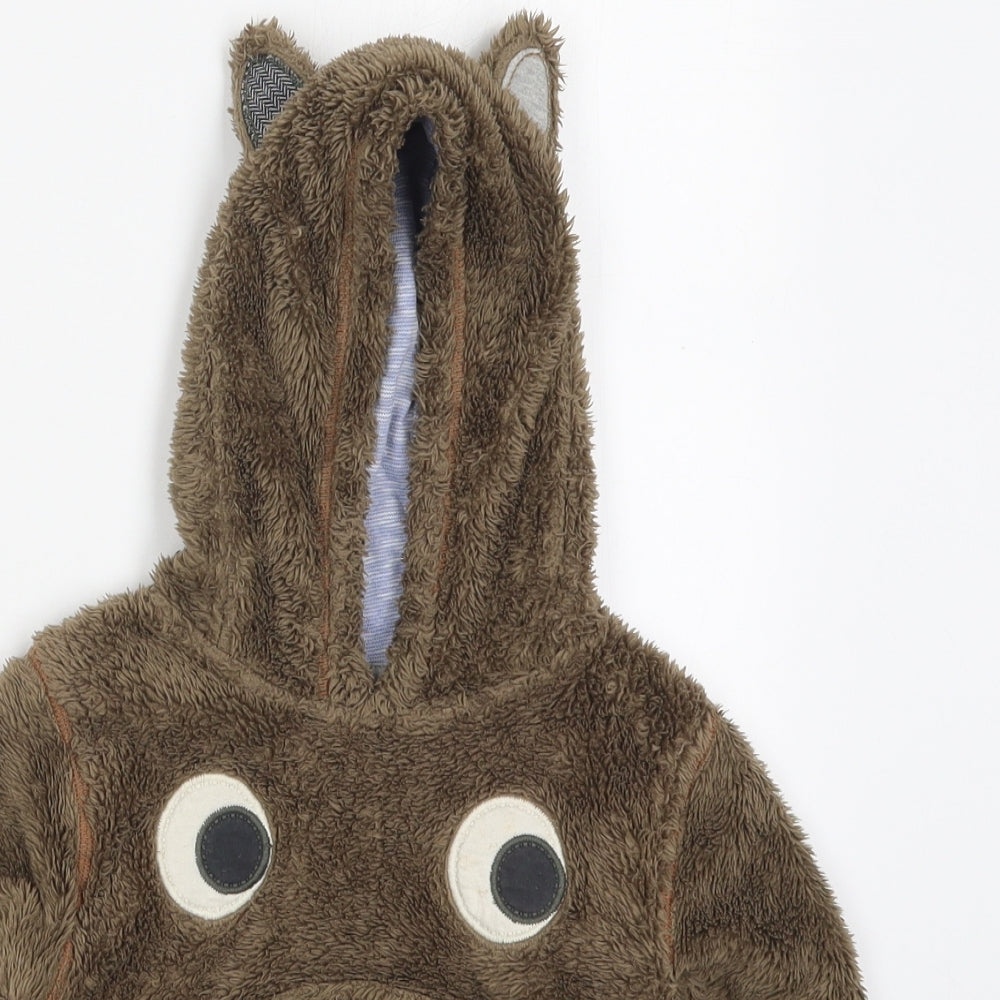 NEXT Boys Brown  Polyester Basic T-Shirt Size 18-24 Months High Neck Pullover - Bear Hoodie