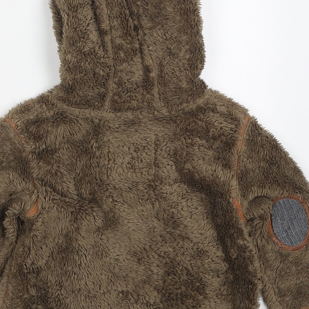 NEXT Boys Brown  Polyester Basic T-Shirt Size 18-24 Months High Neck Pullover - Bear Hoodie