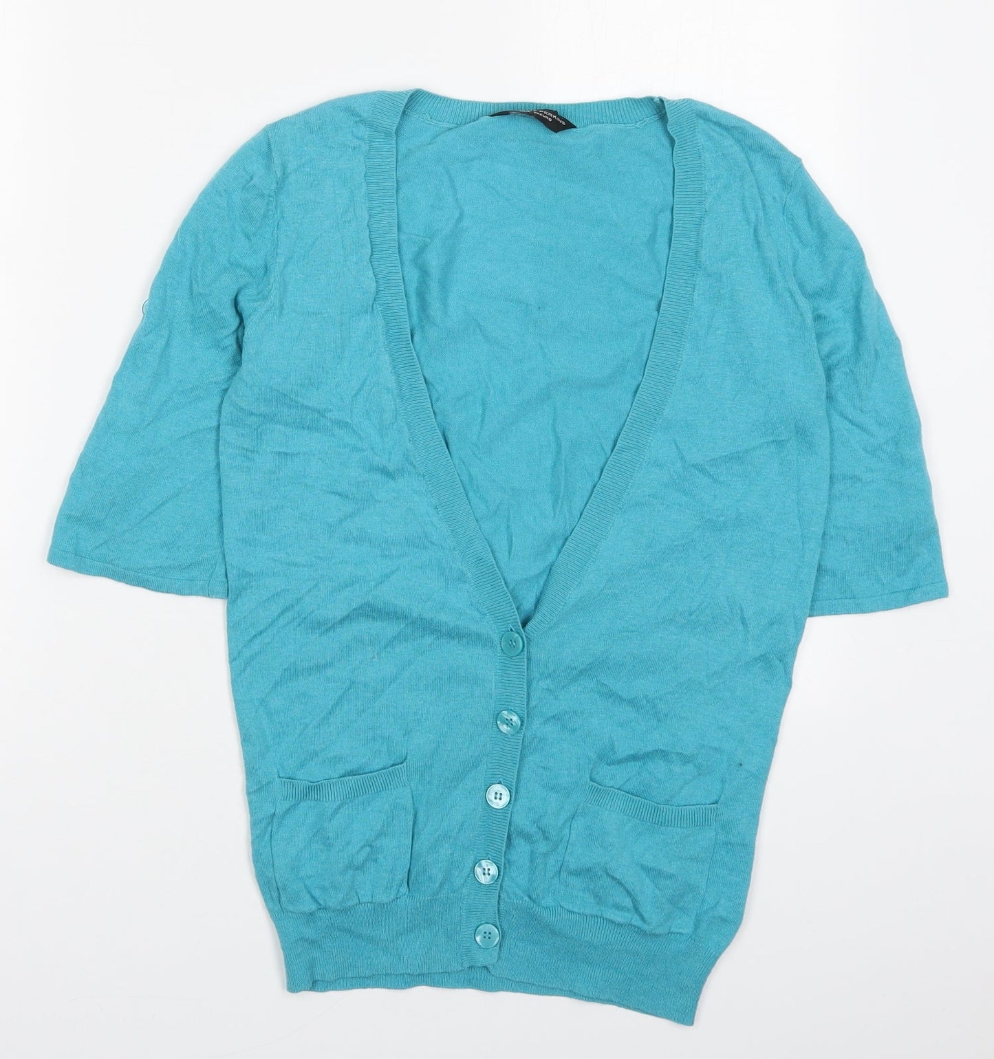 Dorothy Perkins Womens Blue V-Neck  Cotton Cardigan Jumper Size 10